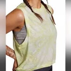 FP Movement by Free People Neon Yellow Tie Dye Muscle Tee Crop Tank Top S